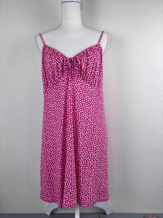 American Eagle Outfitters Dresses & Skirts - American Eagle XL hot pink ditzy floral‎ ribbed a-line mini sundress cottagecore